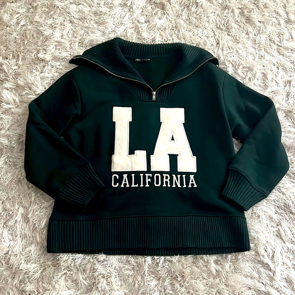 Zara zip sweater sweatshirt LA California, green